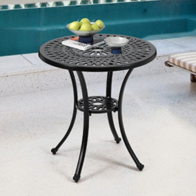 Black Cast Aluminum Round Patio Dining Table with Umbrella Hole for Outdoor Garden