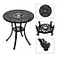 Black Cast Aluminum Round Patio Dining Table with Umbrella Hole for Outdoor Garden