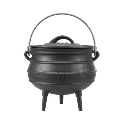 Black Cast Iron Cauldron with Lid and 3 Legs for Camping and Open Fire ...