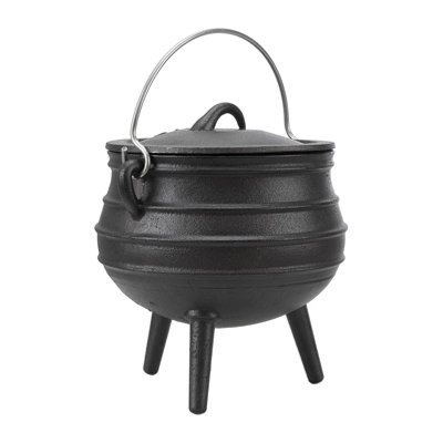 Black Cast Iron Cauldron with Lid and 3 Legs for Camping and Open Fire ...