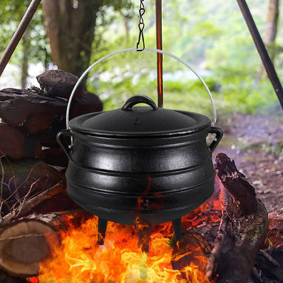 Black Cast Iron Cauldron with Lid and 3 Legs for Camping and Open Fire ...