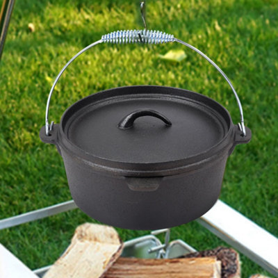 Black Cast Iron Dutch Oven Sauce Pan with Handle for Camping