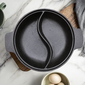 Black Cast Iron Hot Pot with Divider