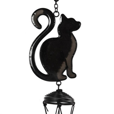 Black Cat Profile Metal Windchime 7 x 4 x 40cm