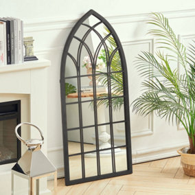 Black Cathedral Window Wall Arched Framed Mirror W 500 x H 1150 mm