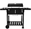 Black Charcoal Grill BBQ Trolley Wheels Two Arm Garden Smoker Shelf Side Steel Free Cover Included
