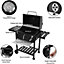Black Charcoal Grill BBQ Trolley Wheels Two Arm Garden Smoker Shelf Side Steel Free Cover Included