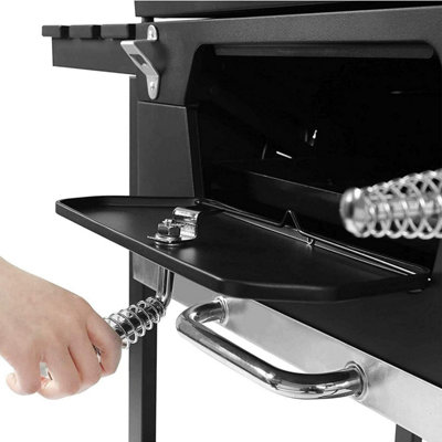 Black Charcoal Grill BBQ Trolley Wheels Two Arm Garden Smoker Shelf Side Steel Free Cover Included - 4