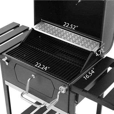 Black Charcoal Grill BBQ Trolley Wheels Two Arm Garden Smoker Shelf Side Steel Free Cover Included - 5