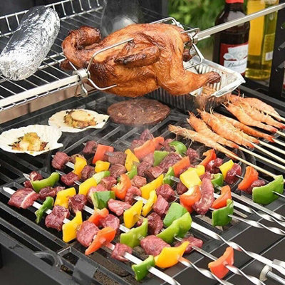 Black Charcoal Grill BBQ Trolley Wheels Two Arm Garden Smoker Shelf Side Steel Free Cover Included - 6
