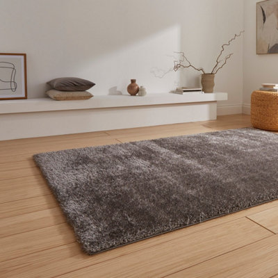 Black Charcoal Plain Shaggy 45mm Thick Stain-Resistant Rug For Bedroom, & Dining Room, Easy to Clean Rug-80cm X 150cm