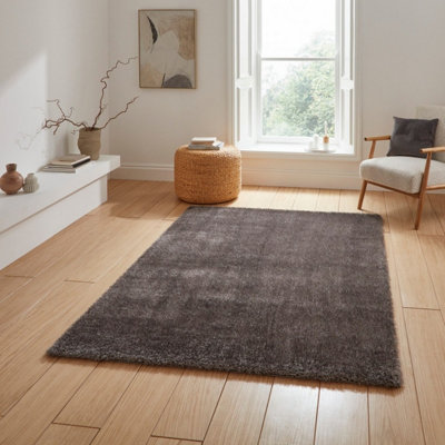 Black Charcoal Plain Shaggy 45mm Thick Stain-Resistant Rug For Bedroom, & Dining Room, Easy to Clean Rug-80cm X 150cm