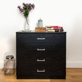 Black Chest of 4 Drawers Anti Bowing  Support 67 x 72 x 33 cm