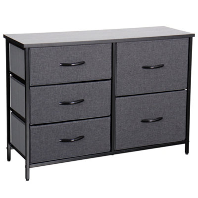 BLACK Chest Of Drawers With Metal Frame, 5 Large Deep Fabric Drawers Organiser Storage