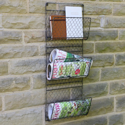 Black Chicken Wire Wall Mounted Magazine Newspapers Tools Holder Storage Rack - 3