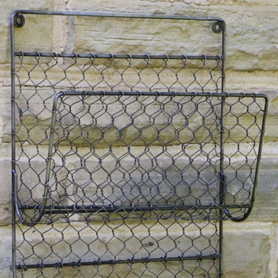Black Chicken Wire Wall Mounted Magazine Newspapers Tools Holder Storage Rack - 4