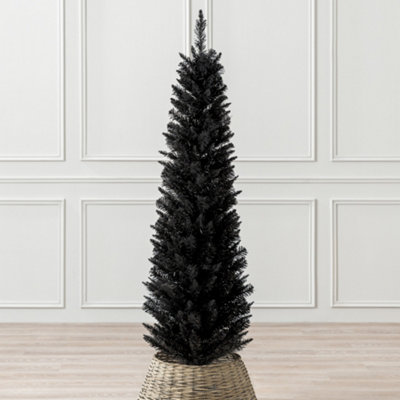 Black Christmas Tree Artificial Slim Pencil Spruce with Stand Christow 5ft