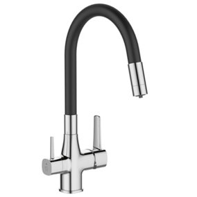 Black/Chrome Kitchen Tap Standing Sink Faucet Flexible Spout Underdeck Water Filter Set