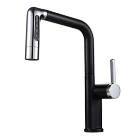 Black Chrome Silver Pull-out Sprayer Retractable Stainless Steel Kitchen Faucet with 5 Modes