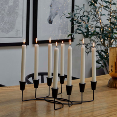 Black Circular 8 Pc Candle Holder H12cm W34cm