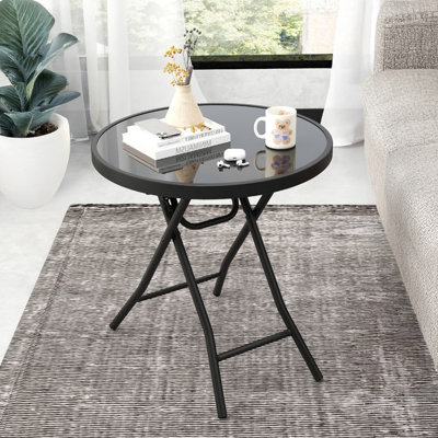 Black Circular Folding 45cm Garden Side Table