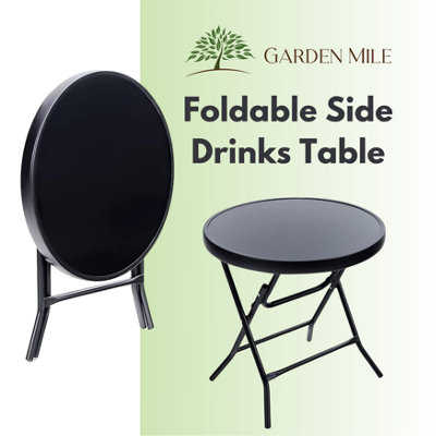 Black Circular Folding 45cm Garden Side Table