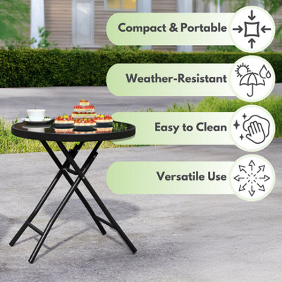 Black Circular Folding 45cm Garden Side Table