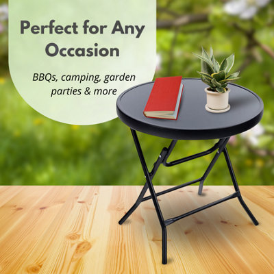 Black Circular Folding 45cm Garden Side Table