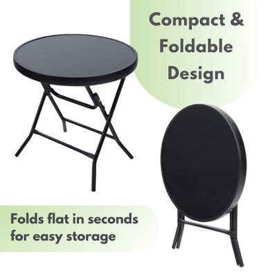 Black Circular Folding 45cm Garden Side Table