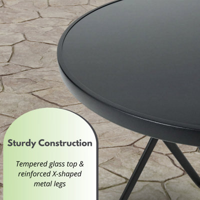 Black Circular Folding 45cm Garden Side Table