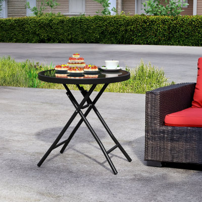 Black Circular Folding 45cm Garden Side Table