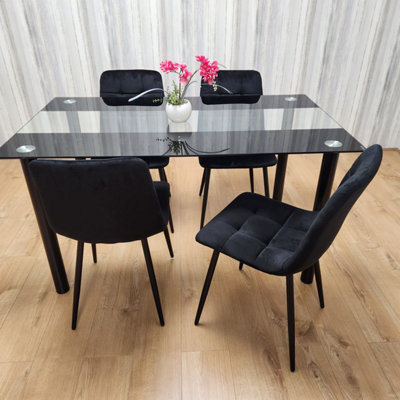 Elsie glass dining table store & 4 black chairs