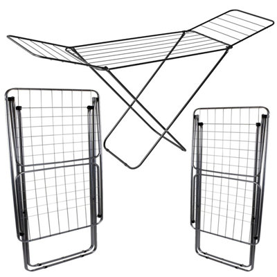 Black Clothes Airer Metal Foldable Clothes Drying Rack With Winged Stand For Indoor Outdoor Use DIY at B Q