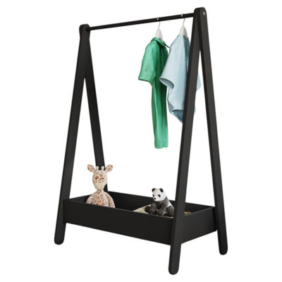Black Clothes Rail Kids Wooden Hanging Dress Up Rack Display Stand ...