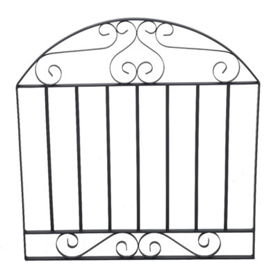 Black Coated Steel Decorative Garden Fence Gate with Arched Top 90 x 85 cm
