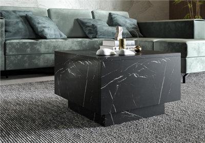 Black Coffee Table Black Marble Effect Lift Top Storage Square Side Table Moon