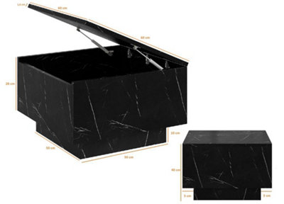 Black Coffee Table Black Marble Effect Lift Top Storage Square Side Table Moon