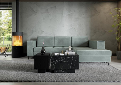 Black Coffee Table Black Marble Effect Lift Top Storage Square Side Table Moon