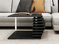 Black Coffee Table for Living Room 60cm Square Tired Storage Chrome Leg TOKYO