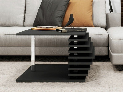 Black Coffee Table Square Storage Shelf Chrome Leg Small Living Room Lounge Modern Furniture Tokyo