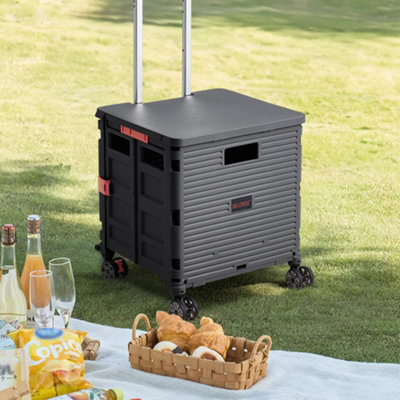 Black Collapsible Rolling Protable Crate with Magnetic Lid and ...
