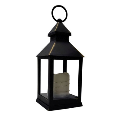 Black / Copper Rustic Christmas Candle Lantern Vintage Battery Operated With Timer 24cm