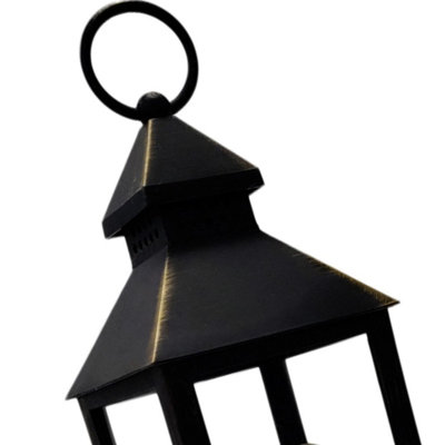 Black / Copper Rustic Christmas Candle Lantern Vintage Battery Operated With Timer 24cm
