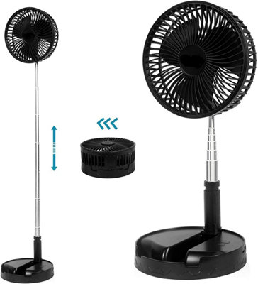 Black Cordless Portable folding Telescopic Desk Fan USB Rechargeable Battery Cooling