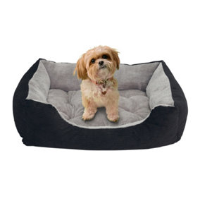 Black Corduroy Dog Pet Bed with Fleece Cushion