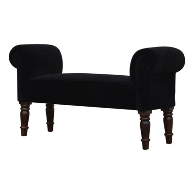 Black Cotton Velvet Bench Walnut Finish