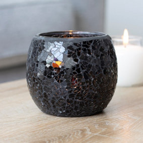 Black Crackle Tealight Candle Holder - 10cm