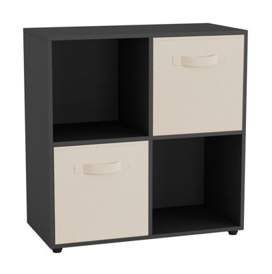 Black, Cream - 4-Cube Shelving Unit With Non Woven Inserts - Square