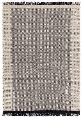 Black Cream Grey Handmade Geometric 4mm Pile Rug For Bedroom, Living, & Dining Room, Wool Modern Rug-200cm X 300cm