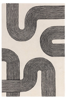 Black Cream Handmade Modern Abstract 12-14mm Thick Stain-Resistant Rug for Bedroom, Living, & Dining Room-200cm X 300cm